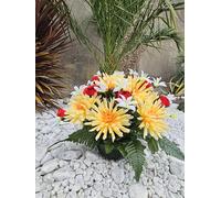 Roselynexpress Composition De Fleurs Artificielles Lesté Ciment pour Une Parfaite Tenue à L' extérieur. Réalisé par nos Soins, Les Fleurs sont Aussi de Bonne Qualité.