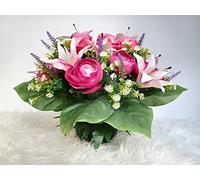 roselynexpress Composition de Fleurs artificielles, lesté Ciment pour Une très Bonne Tenue à l' extereieur. Réalisé par nos Soins, Les Fleurs sont Aussi de très Bonne qualité.