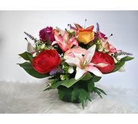 roselynexpress Composition de Fleurs artificielles, lesté Ciment pour Une très Bonne Tenue à l' extérieur. Réalisé par nos Soins, Les Fleurs sont Aussi de très Bonne qualité.