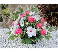 Roselynexpress Composition de Fleurs Artificielles, Lesté Ciment pour Une Très Bonne Tenue à L' extérieur. Réalisé par Nos Soins.