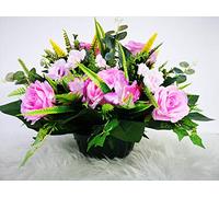 roselynexpress Composition de Fleurs Artificielles, Lesté Ciment pour Une Très Bonne Tenue à L' extérieur, Réalisé par Nos Soins, Les Fleurs sont De Très Bonne Qualité.