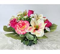 roselynexpress Composition de Fleurs Artificielles, Lesté Ciment pour Une Très Bonne Tenue à L' extérieur. Réalisé par Nos Soins, Fleurs de Qualité.