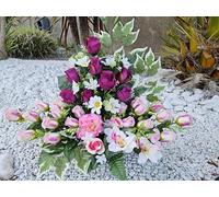 Roselynexpress Composition De Fleurs Artificielles Lesté Ciment pour Une Très Bonne Tenue à L' extérieur. Réalisé par Nos Soins, Fleurs De Qualité.