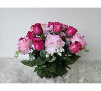 roselynexpress Composition de Fleurs Artificielles, Lesté Ciment pour Une Très Bonne Tenue à L extérieur. Réalisé par nos Soins, Fleurs de qualité. Dimension - Diamètre/48cm - Haut/32cm