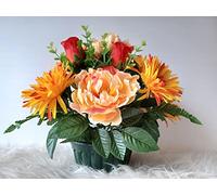 Roselynexpress Composition de Fleurs Artificielles, Lesté Ciment pour Une Très Bonne Tenue a l' extérieur. Réalisé par Nos Soins, Fleurs de Qualité.