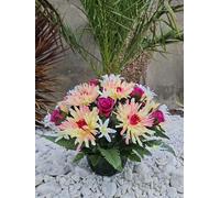 Roselynexpress Composition De Fleurs Artificielles, Lesté Ciment, Réalisé par Nos Soins, Fleurs de Qualité.