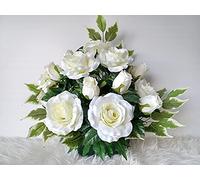 Roselynexpress Composition De Fleurs Artificielles Lesté Totalement Ciment, Réalisé par nos Soins, Produit Fleurs de très Bonne qualité, Bonne Tenue au Vent.