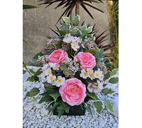 Roselynexpress Composition de Fleurs Artificielles Lestée Ciment pour Une Parfaite Tenue à l' extérieur. Réalisé par nos Soins de très Bonne Qualité. Haut/47cm.
