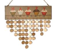 Rosenice Calendrier d'anniversaire en bois, tableau mémo pour la famille et les amis, cadeaux, décoration festive pour la maison, bricolage, 1 planche, 1 ficelle de suspension, 50 plaquettes rondes en