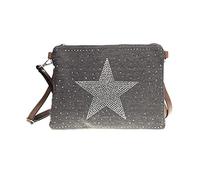 ROSENROT Stars - Sac à bandoulière en toile/aspect cuir, étoile en strass, 28 x 20 cm, Noir , S