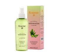 Rosense Eau de rose en spray à l'aloe vera - Spray hydratant pour le nettoyage du visage - Soin du visage végétalien 100% naturel - 200 ml