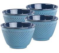 Rosenstein & Söhne 4 Tasses à thé Style Arare Japonais en fonte teinté Bleu émaillé à l'intérieur