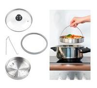 Rosenstein & Söhne : Accessoires de cuisson vapeur avec couvercle en verre, panier à étuver et support G