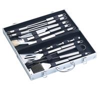 Rosenstein & Söhne Couverts à barbecue en acier inoxydable avec coffret en aluminium, 14 pièces