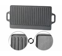 Plaque-gril de cuisson réversible en fonte - 51 x 23,5 cm [Rosenstein & Söhne] Noir, Rectangulaire