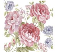 Rosenwelt Lot de 20 serviettes en papier Motif fleurs et roses Violet/rose 33 x 33 cm
