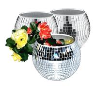 ROSEONE Lot de 3 boules à facettes - Petit vase disco - Pot à fleurs - Boule à facettes - Pot à fleurs - Décoration pour fête, bureau, cuisine - Argenté - 3 x 10 x 10 cm