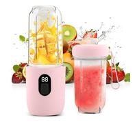 RoserRose Blender Portable, presse-agrumes électrique portable avec affichage numérique, batterie de 1500 mAh, utilisation sans fil, tête de coupe en acier inoxydable (SUS) à 16 lames - Rose