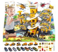 RoserRose Garage Voiture Enfants, Circuit Voiture Enfant, Parking à 5 Étages avec 14 Voitures 2 Hélicoptères, Ascenseur, Lumière, Son et Grande Carte, Cadeaux pour Enfants 3 4 5 6 7 8 Ans (Ingénierie)