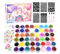 RoserRose Kit Tatouage Paillettes Enfant Filles, 48 Couleurs Kit Maquillage de Tatouage Paillette Temporaires avec 187 Pochoirs 210 Strass, Cadeau pour Anniversaire Carnaval Fête
