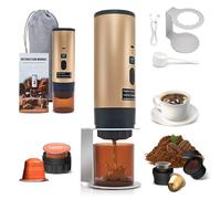 RoserRose Machine à Café Portable, Machine à Café de Voyage - Sans Fil & Auto-Chauffante - Avec Batterie 7800mAh, Fonction de Charging USB-C & Pressions 20 Bar - Compatible NS/DG (Or)