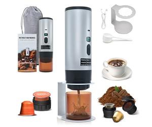 RoserRose Machine à Café Portable, Machine à Café de Voyage - Sans Fil & Auto-Chauffante - Avec Batterie 7800mAh, Fonction de Charging USB-C & Pressions 15 Bar - Compatible NS/DG (Gris)