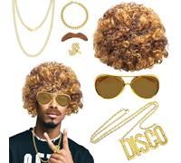 RoserRose Vêtements des années 70 pour homme avec 7 accessoires, perruque 80 pour homme, perruque Vokuhila pour homme, perruque Vokuhila pour homme pour cosplay disco des années 70, fêtes costumées