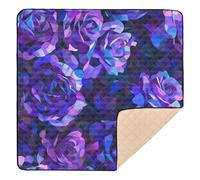 Roses abstraites violettes et bleues dans le style du cubisme avec un fond sombre montrant un motif floral dans des couleurs vives très détaillées avec des traits de pinceau riches comme un
