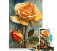Roses Aquarelle ︰ Éclosion Jaune et Rouge Puzzle de 1000 pièces Jeu de Concentration Découpe Experte Artisanat Fascinant pour Les Moments de détente (38x26cm)
