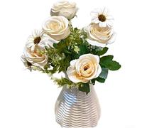 Roses artificielles, 1 bouquet de fleurs en soie réaliste, arrangement floral blanc durable, élégant, centre de table, décoration d'intérieur (vin éclatant)