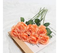 Roses Artificielles en Soie, 5 Pièces, Couleurs Vives, Fausses Fleurs Durables pour la Décoration de la Maison, Salon, Chambre à Coucher, Hôtel, Arrangement Floral Vibrant (Orange)