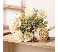 Roses artificielles en soie blanche fleurs mariage maison automne décoration haute qualité grand Bouquet luxe faux Arrangement de fleurs en vrac (Color : Blanc)