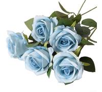 Roses artificielles en velours pour décoration de mariage et d'intérieur, 35 cm, arrangement floral réaliste en tissu de soie pour mur et centres de table (bleu)