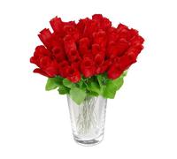 Relaxdays Roses artificielles, Lot de 96, Fleurs artificielles, avec Tige et Feuilles, Cadeau, Mariage, Hauteur 26 cm, Rouge