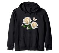 Roses Blanches délicates élégantes avec Papillons Formes Mania Sweat à Capuche