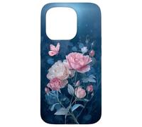 Roses Butterfly Stained Art Effect Stain Pink Blue Trans Coque pour iPhone 15 Pro