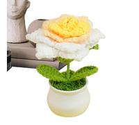 Roses crochetées, fleurs en crochet | Roses tissées, fleurs tissées à la main | Décorations de bureau au crochet avec fleurs, fleurs de bureau avec petites plantes en pot colorées et deg