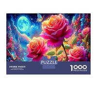 Roses éclairées par la Lune 1000 Pièces Amateurs De PuzzlesJésus Enfants pour Adultes Jeu D'Intelligence Parfaitpourla Détente Del'art DeLaDécoration 38x26cm/1000pcs