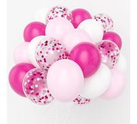 Roses et Confettis 60pcs 12 Pouces Ballons en Latex Rose Vif et Blancs pour Décorations de Mariage et Douche de Bébé