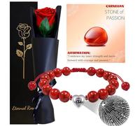 Roses Éternelles avec Tige,Vraie Rose Préservée,Boîte Fleurs Conservée Bouquets pour Fête des Mères Saint-valentin Noël Action Grâce Mère Grand-mère Anniversaire Épouse Fiancée Mariage Cadeau(Rouge)