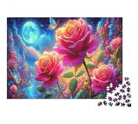 Roses Féeriques 1000 pièces Paper Puzzle pour Adultes Éducatif Fleurs Nuit Puzzle Décoration Murale Détente 70x50cm/1000pcs