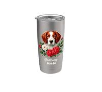 Roses Flowers Brittany Mom Brittany Spaniel Gobelet isotherme en acier inoxydable double paroi