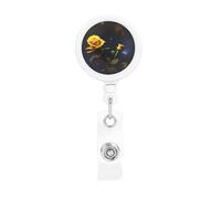 Roses jaunes nuit étoilée. Le porte-badge rétractable en plastique est fabriqué en matériau ABS et la corde est en nylon