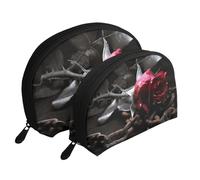 Roses Noires Gothiques imprimées, Trousse de Maquillage Coquille Femme Petit Porte-Monnaie Trousse de Toilette Trousse à cosmétiques 2 pièces