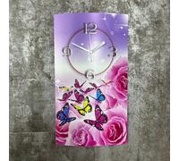 Roses Papillons Horloge murale design Horloges murales modernes silencieuses sans tic-tac dixtime 3D-0091