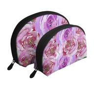 Roses pivoines Aquarelle Violet Lilas et Violet, Trousse de Maquillage Coquille Femme Petit Porte-Monnaie Trousse de Toilette Trousse à cosmétiques 2 pièces
