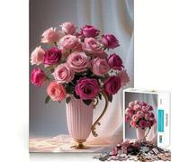 Roses Roses en Vase Puzzle de 1000 pièces pour Adultes Jeu de réflexion Joie familiale Découpe de précision Joli Cadeau (38x26cm)