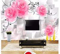 Roses Roses Géométriques Tridimensionnelles Et Magnifiques Papier Peint 3D Installation Facile Intissé Tapisserie Bureau Salon Canapé Chambre Décoration Murale-300cm×210cm