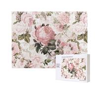 Roses Roses sépia Vintage Shabby Chic,Puzzle Familial en Bois de 500 pièces pour Adultes et Adolescents, décoration d'intérieur