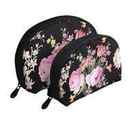 Roses Roses Vintage sur Rose Nature, Trousse de Maquillage Coquille Femme Petit Porte-Monnaie Trousse de Toilette Trousse à cosmétiques 2 pièces